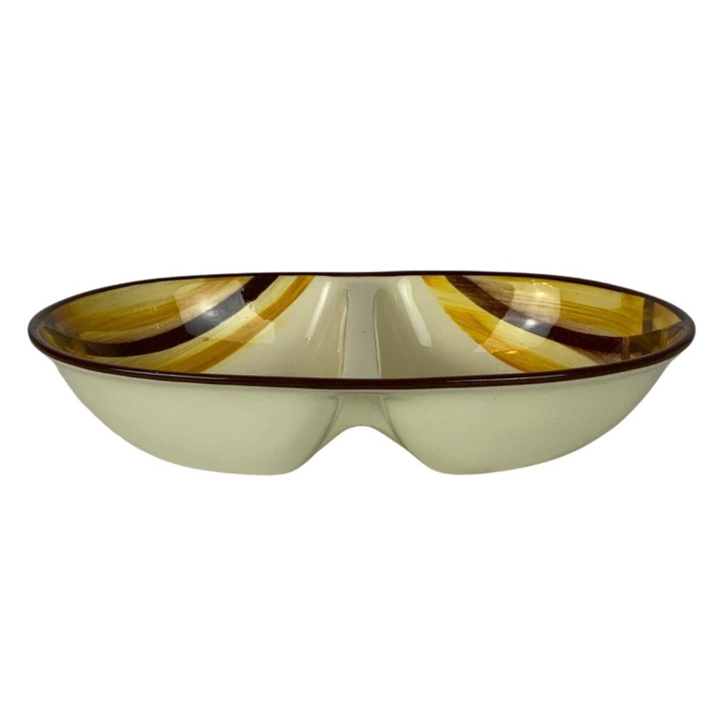 Vintage Metlox Poppytrail Vernonware Organdie Oval Divided Serving Vegetable Bow